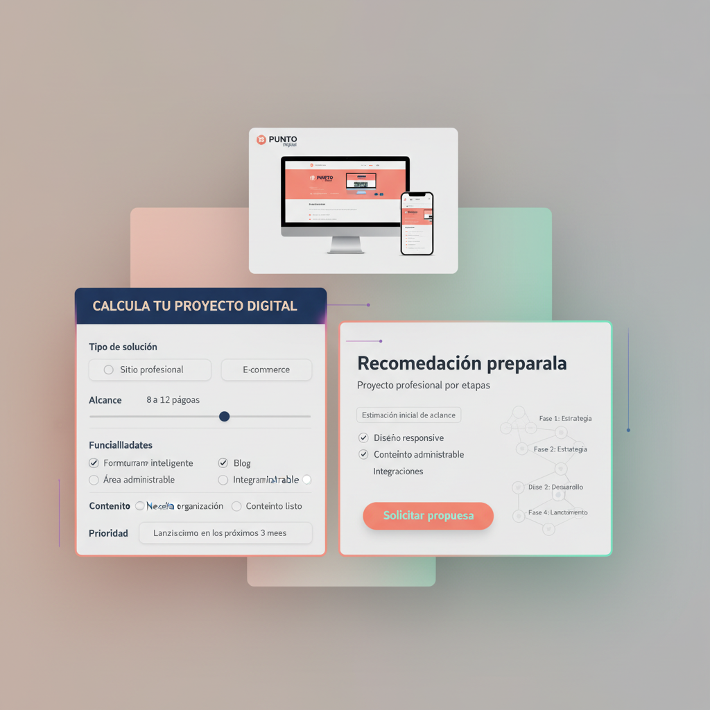 Calculadora de alcance de proyecto digital con variables configurables