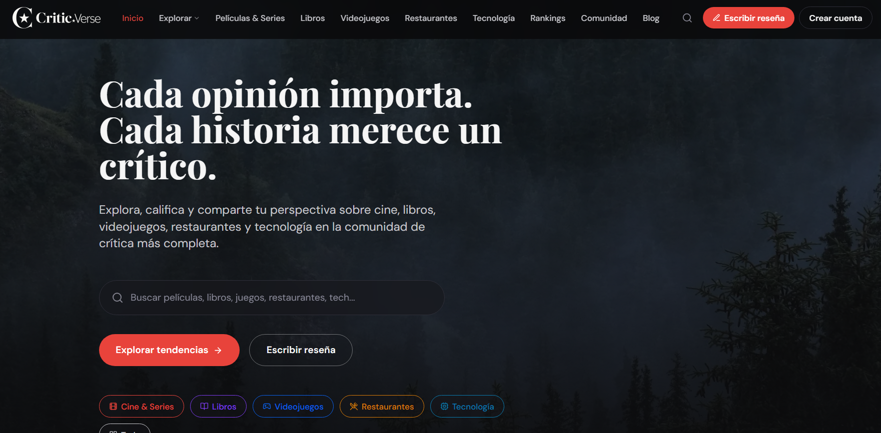 CriticVerse — página de inicio