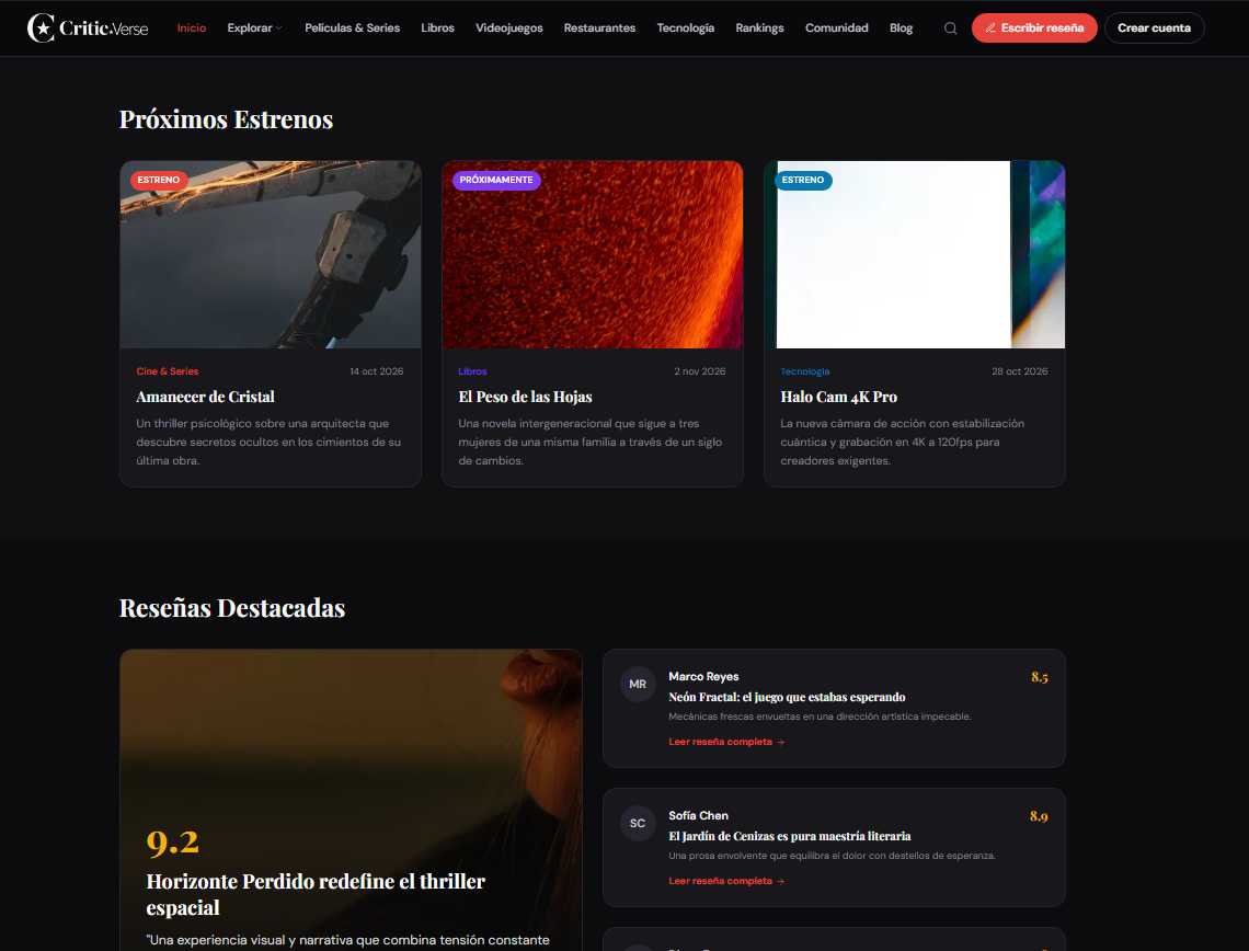 CriticVerse — sección de la plataforma