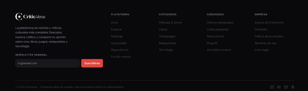 CriticVerse — barra lateral con categorías y navegación