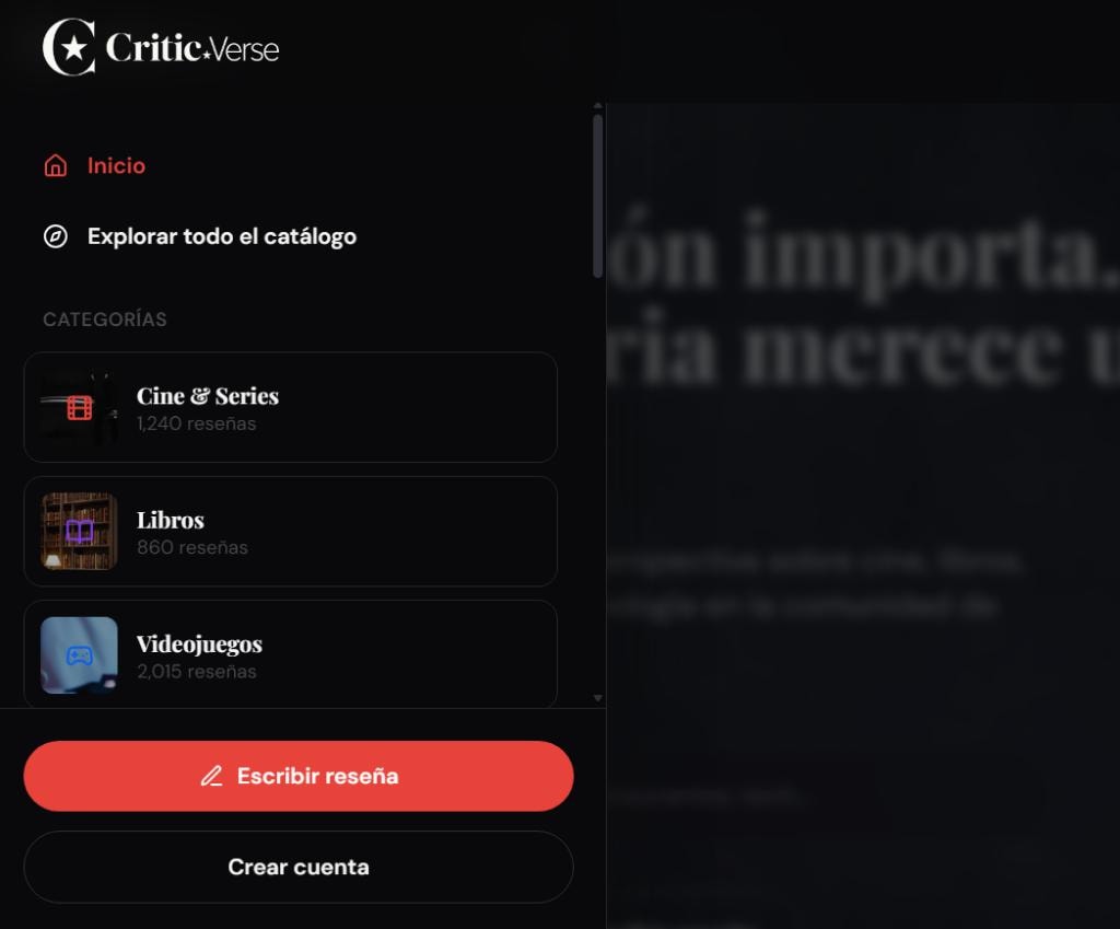 CriticVerse — pie de página con navegación y newsletter