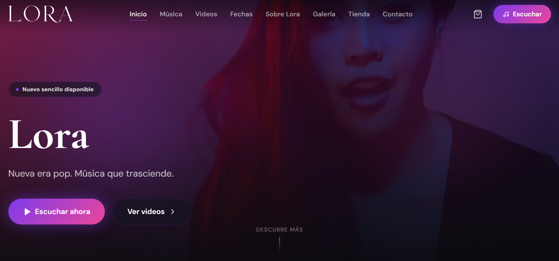 Lora — homepage con álbum destacado y próximas fechas