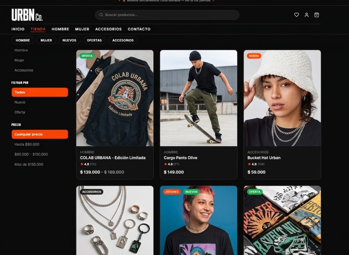 URBN Co. — tienda streetwear en vista móvil